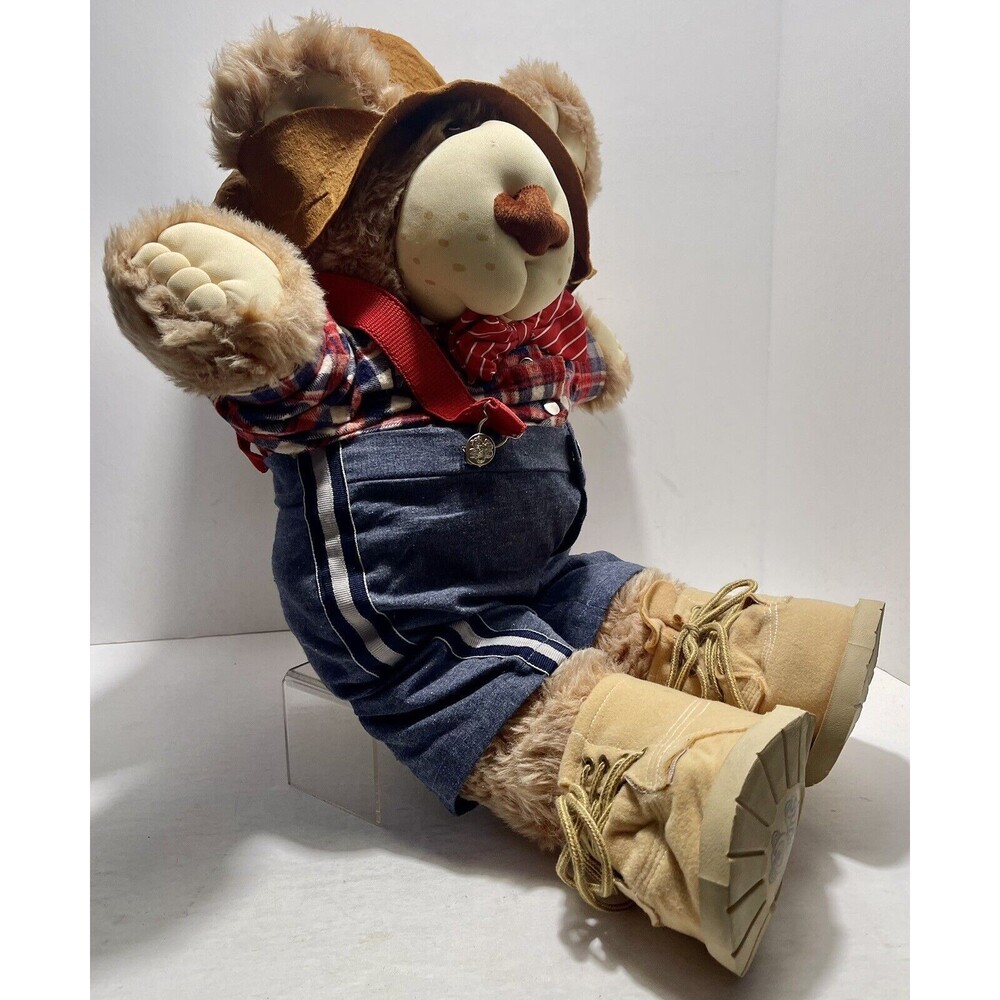 Vtg FurSkins Xavier Roberts Plush Stuffed Toy Bear Hat Boots Tie Plaid Shirt 20" - Picture 10 of 14